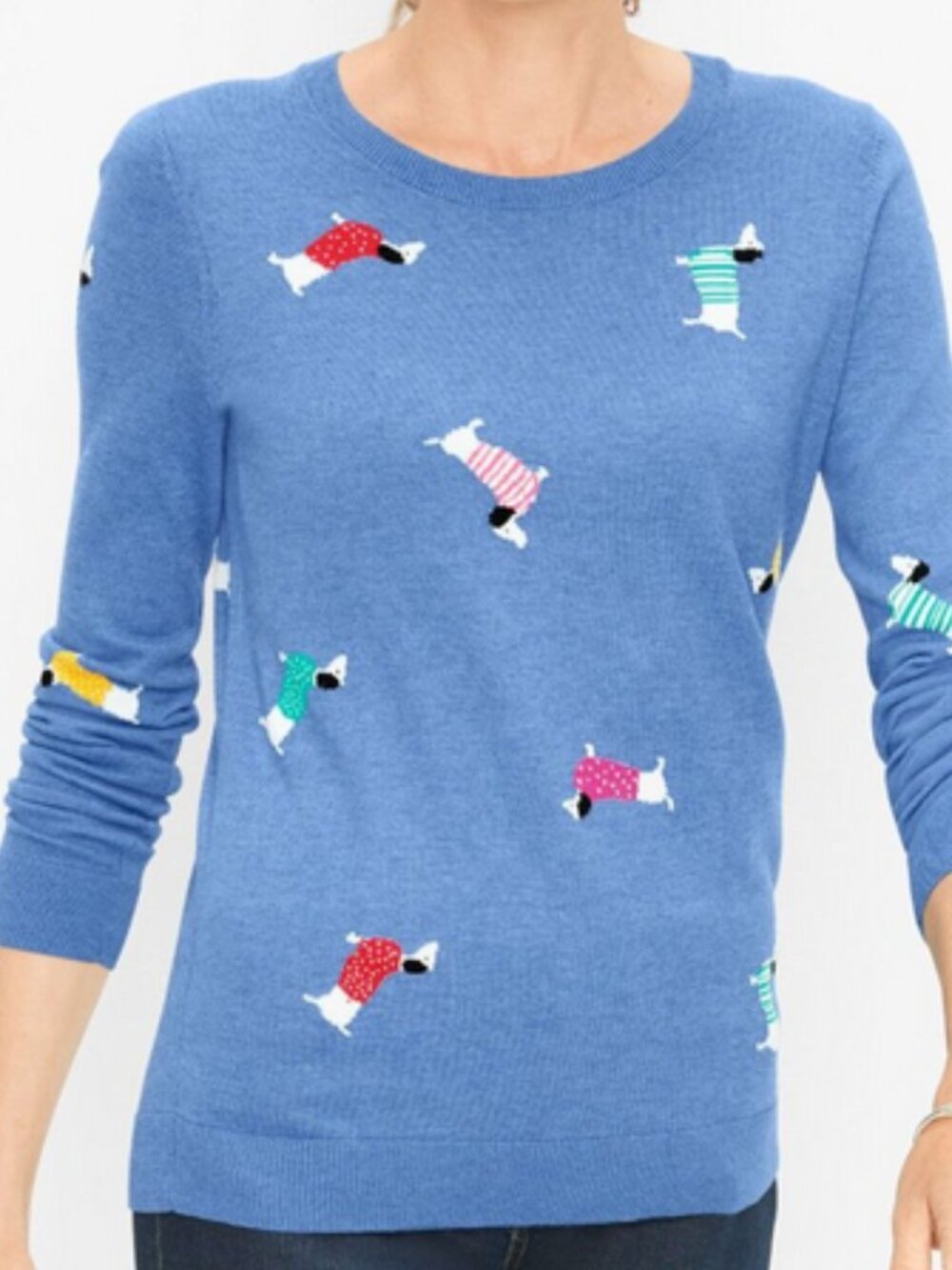 NWT Talbots Dachshund Print Lightweight Crewneck Pullover Sweater Sz M